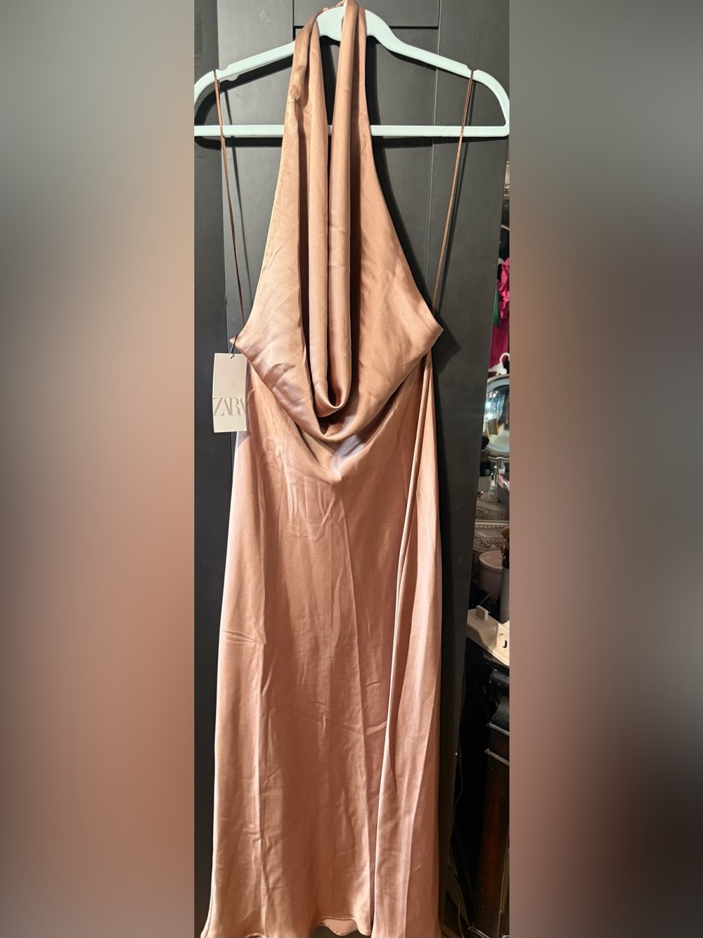 Zara Satin Cowl Neck Slip Dress in Champagne